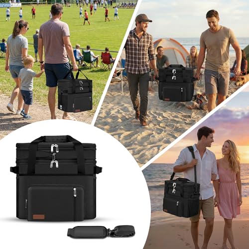 MIYCOO Cooler Bag Double Deck - 60 Can Leakproof Insulated Portable Soft Lunch Cooler, Extra Large Expandable Ice Chest Co...