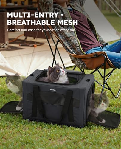 Pecute Cat Carrier Stable, Pet Carrier with Hidden Anxiety Relief Partition & Stable Steel Frame, Safe Cat Carrier for Car...
