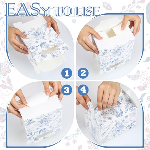 Dunzoom 24 Pack Blue Floral Paper Gift Boxes Party Favor Gift Gable Boxes with Chinoiserie Floral Printed Candy Treat Box ...