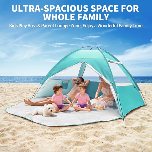 COVACURE 2026 New Upgraded Beach Tent Sun Shelter - UPF 50+ UV Protection Beach Shade for 3-4 Person, Waterproof & Lightwe...
