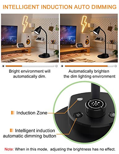 BOHON LED Desk Lamp with USB Charging Port 3 Color Modes Dimmable Reading Light Intelligent Induction Auto Dimming Task La...
