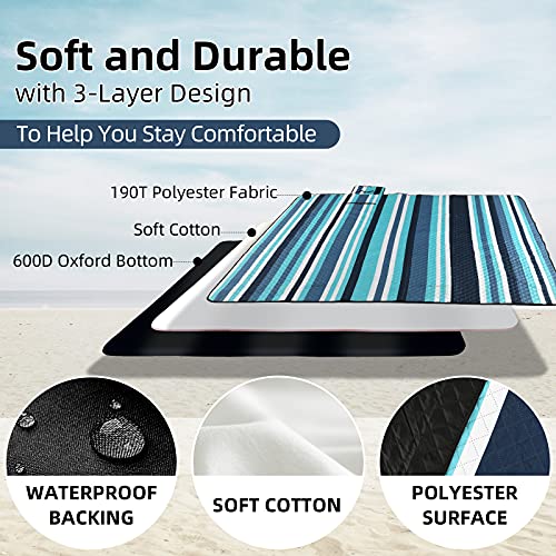 ZAZE Picnic Blankets Beach Blanket, 80''x80'' Extra Large Thick 3-Layers, Sandproof Machine Washable Waterproof Foldable O...