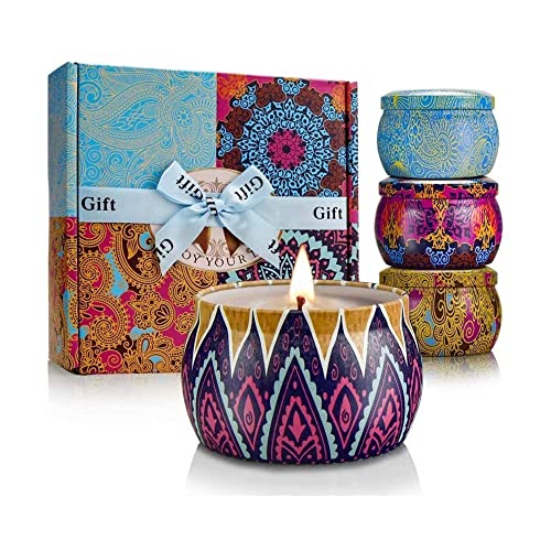 Candles Gift Set for Women, 4 Pack Scented Candles with 8% Essential Oils, 120H Long Lasting Aromatherapy Candles for Home...
