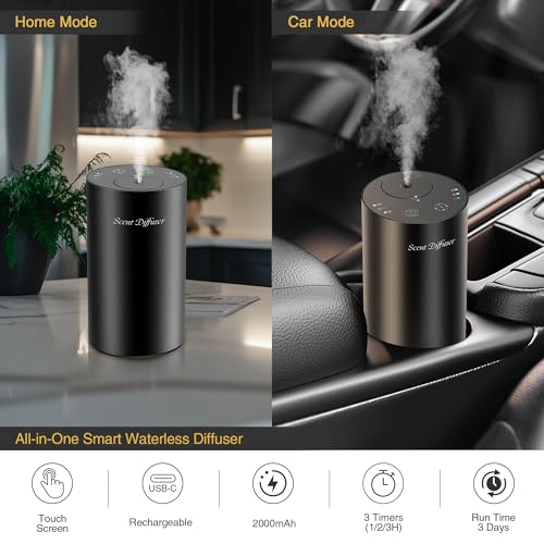 Waterless Essential Oil Diffuser Starter Kit - No Water Needed, Battery Operated Mini Scent Air Machine, Included 3x20ML E...