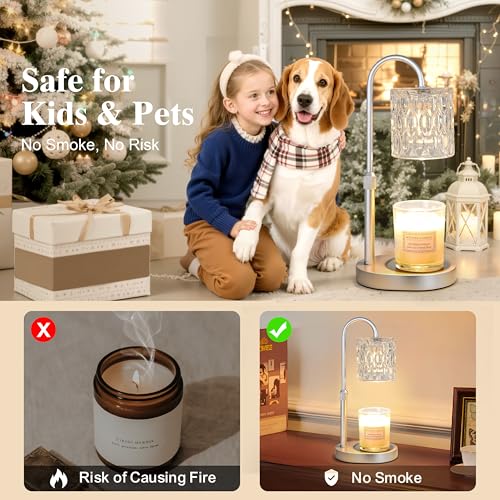 Dreamholder Electric Candle Warmer Lamp with Timer & Dimmer, Adjustable Height Wax Melt Warmer for Jar Candles, Wood Base ...