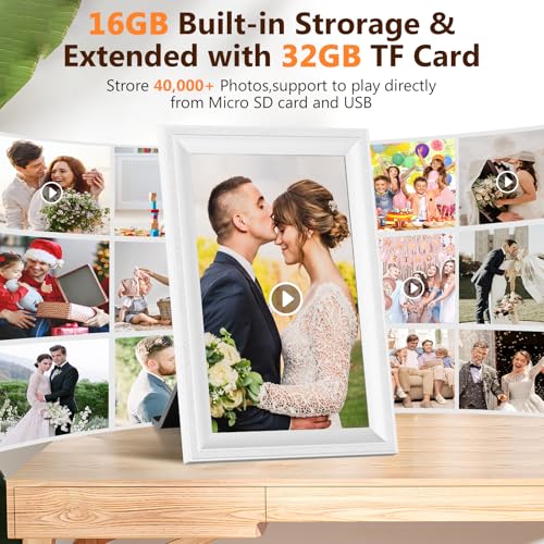 Smart White Digital Picture Frame WiFi Send Photos from Your Phone 16GB Storage 10.1inch 1280x800 IPS Touch Screen Digital...