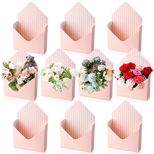 Geyee 10 Pcs Mother's Day Florist Bouquet Envelope Boxes Pink Flower Bouquet Packaging Gift Paper Wrapping Flower Bags for...