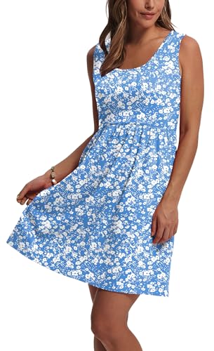 WIHOLL Women's Summer Dress 2026 A-Line Sleeveless Casual Sundress with Pockets Floral/Solid