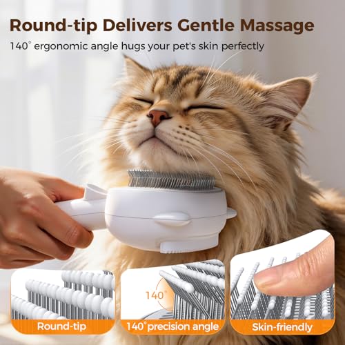 Self Cleaning Shedding Steam Cat Brush, Silicone Scraper Included Dog Brush, primecat, Cat Brushes for Shedding, USB Recha...