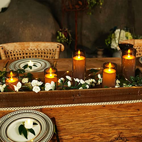 Homemory Gray Flickering Flameless Candles, Battery Operated Acrylic LED Pillar Candles with Remote Control and Timer, Hal...