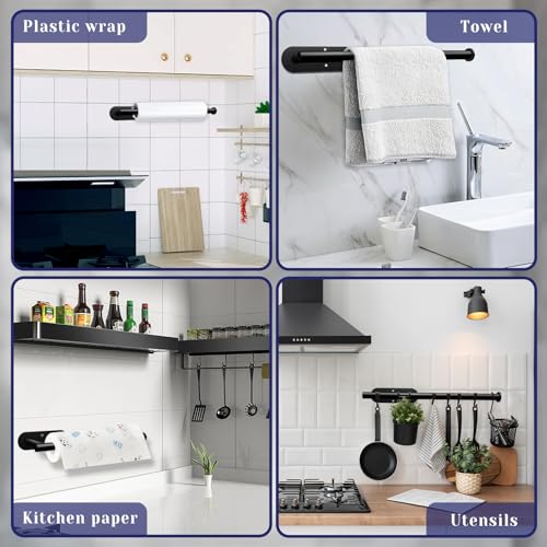 Paper Towel Holder, Self Adhesive or Drilling Paper Towel Holder Under Cabinet, Stainless Steel Black Paper Towel Holders ...