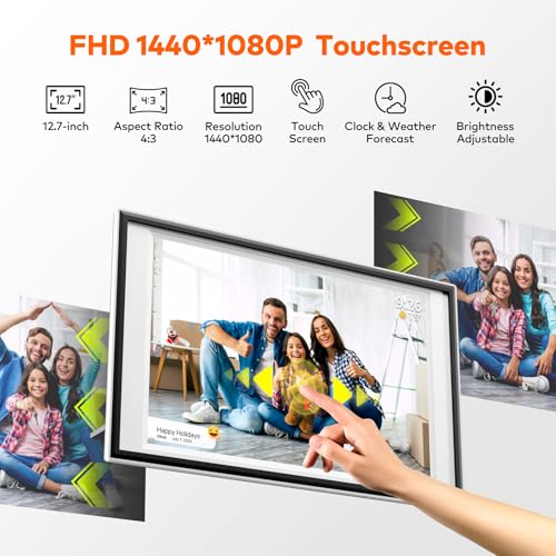 Frameo Digital Picture Frame 12.7'' 64GB Photo Frame, 1440 * 1080P IPS Touch Electronic Picture Frame, Auto-Rotate Tableto...