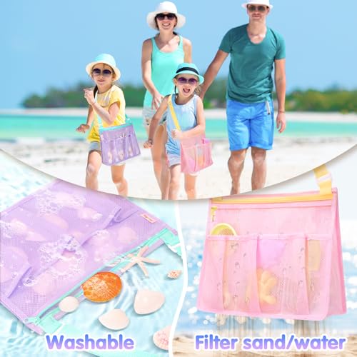 Tagitary Beach Toys Mesh Beach Bags with Zipper, Kids Pool Sand Toys Seashell Crossbody for Boys and Girls Summer Vacation...