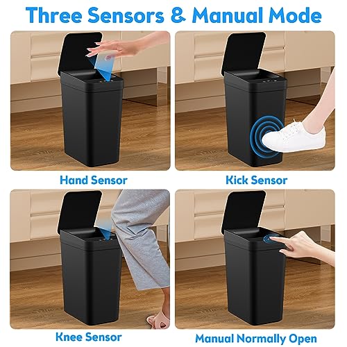 Bathroom Trash Can with Lid, KOEYLE 2 Pack 2.2 Gallon Automatic Touchless Garbage Can, Small Motion Sensor Smart Trash Ca...