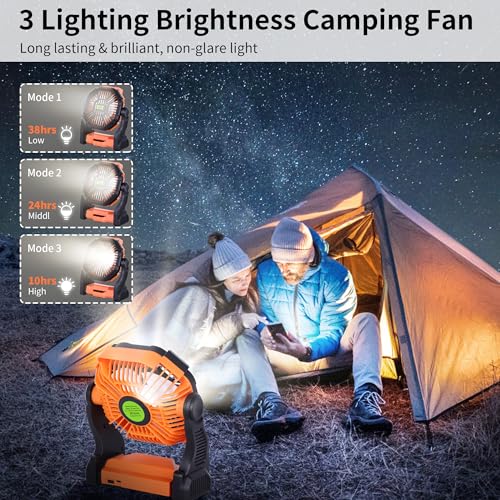 TDLOL Portable Fan Rechargeable Battery Powered Fan,270°Pivot Cordless Battery Operated Camping Fans with LED Light & Hoo...