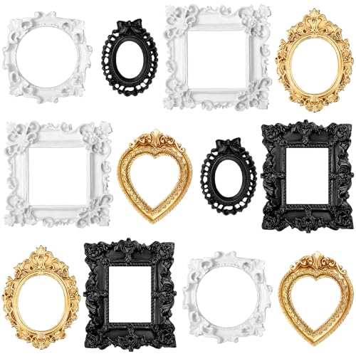 Remerry 12 Pcs Mini Frame, Vintage Resin Picture Antique DIY Manicure Jewelry Small Display Frames Photography Resin Photo...