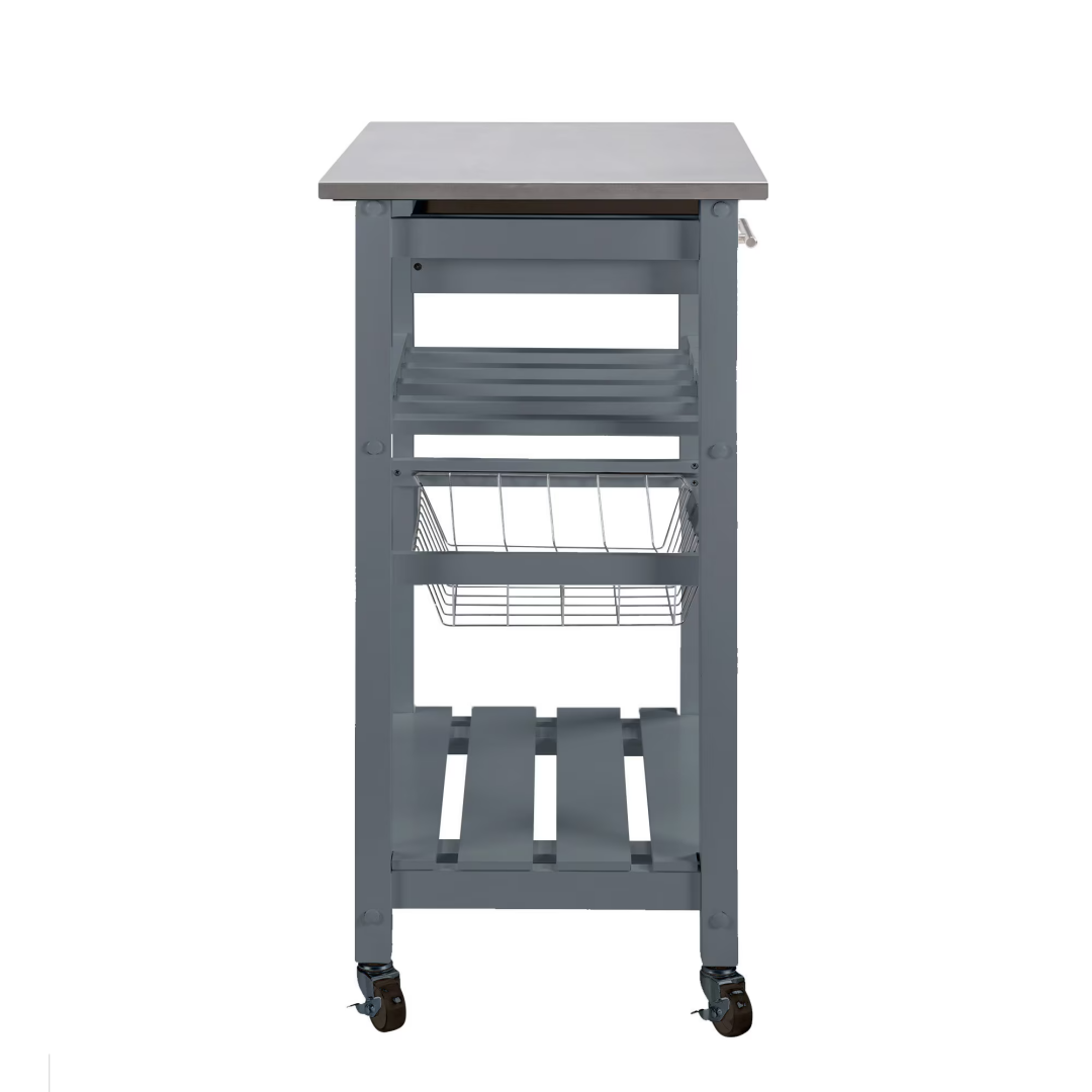 Mobile Rolling Kitchen Island Trolley Serving Cart With Underneath Drawer & Slide-Out Wire Storage Basket