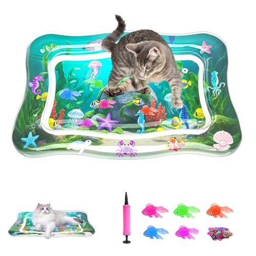 Interactive Cat Toy for indoor Cats, Upgraded Cat Water Mat with Fish, Thickened 0.7mm Cooling & Heating Water Bed Pad, En...