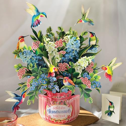 Freshcut Paper Pop Up Cards, Hummingbird Oasis, 12 Inch Life Sized Forever Flower Bouquet 3D Popup Greeting Card, Birthday...