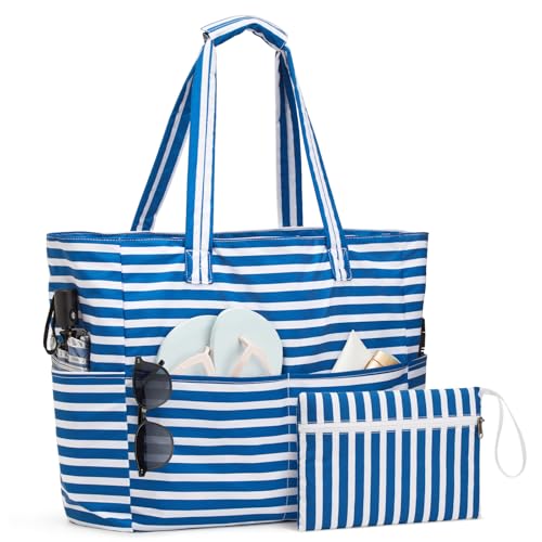 G4Free Beach Bag Waterproof Sandproof, Large Foldable Beach Tote with Zipper for Women, Pool Travel Swim Grocery Tote Bags