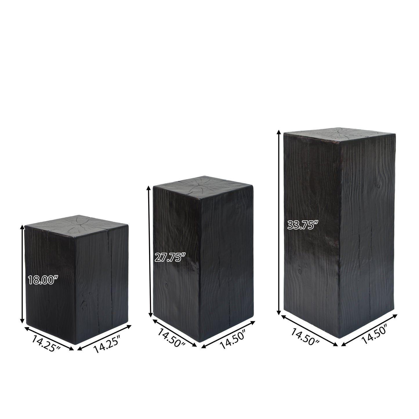 Retro Natural Style Side Table Set ,Stackable End Tables,Square-Column MGO Side Table For For Living Room, Bedroom, Office, Black Color