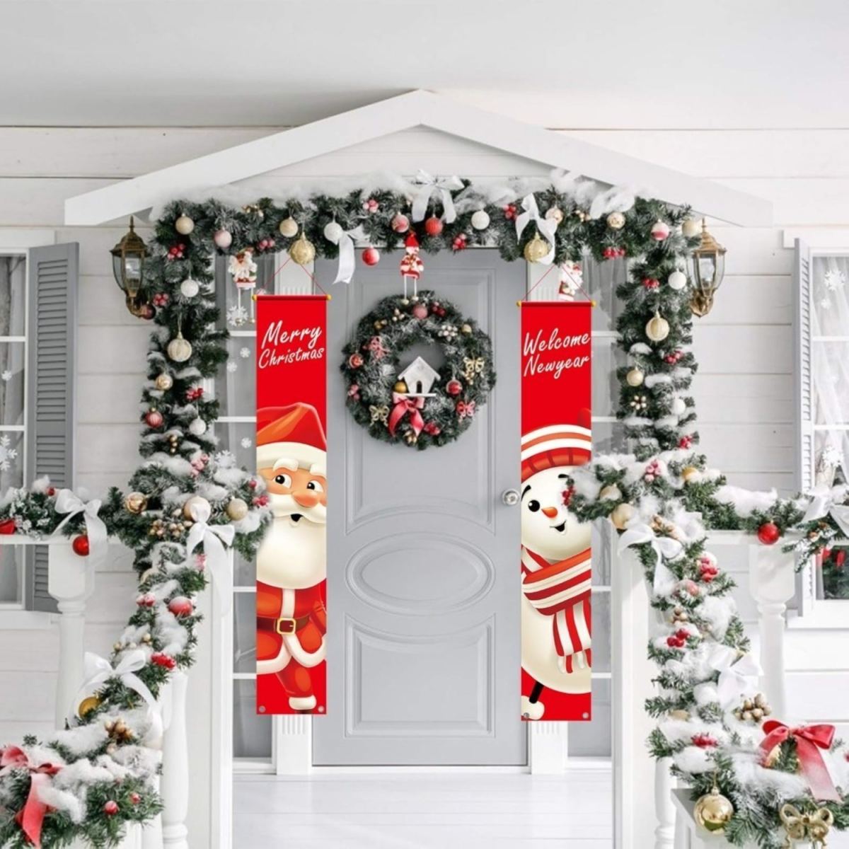 30 X 180 Cm Hanging Snowman Porch Sign For Indoor And Outdoor Use On Walls And Doors For New Year's