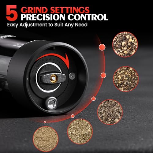 Electric Salt and Pepper Grinder Set Automatic Battery Pepper Mill Shakers Adjustable Coarseness Upgraded Larger Capacity ...