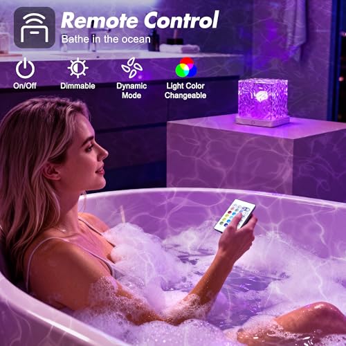 Rechargeable Shower Light No Wiring, 16 Color Changeable Ocean Wave Projector Light, Dimmable Waterproof Shower Lamp with ...