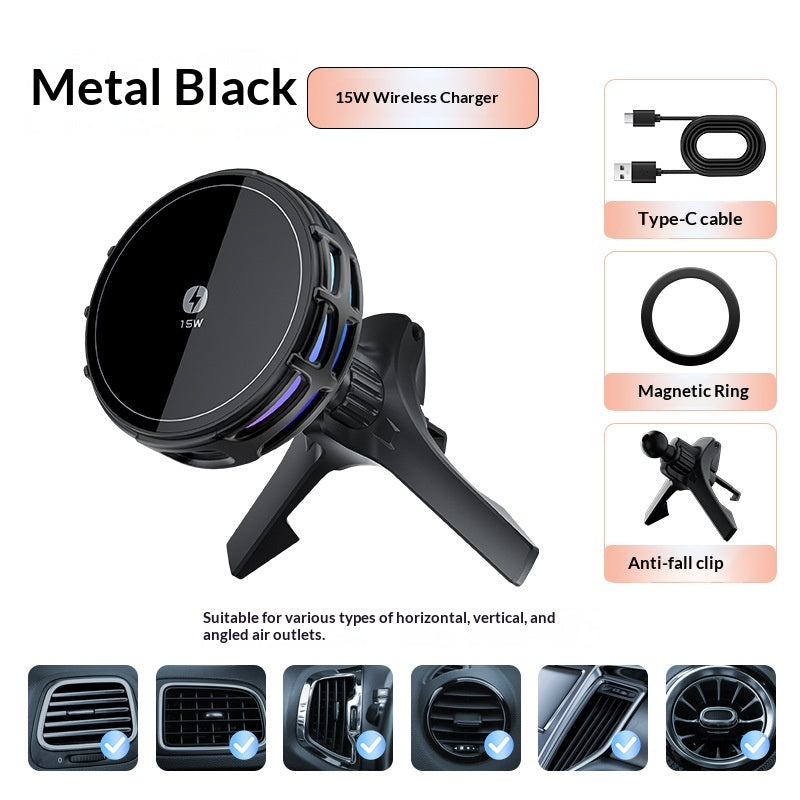 15W Wireless Charging Magnetic Car Phone Mount With Mirror Finish For Cars
