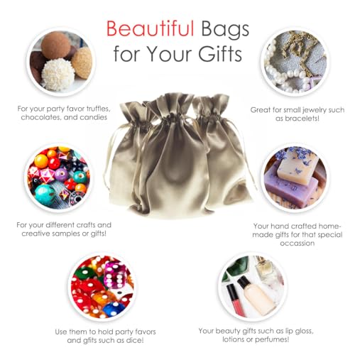 Knitial 50 Pack 3" x 4" Champagne Satin Gift Bags with Drawstring, Mini Jewelry Pouches, Wedding Favor Bags for Baby Showe...