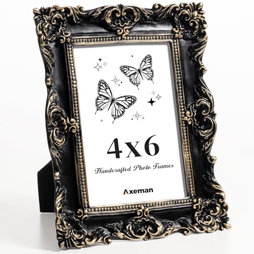 Axeman 4x6 Vintage Picture Frame, Ornate Textured Hand-Crafted Resin Antique Photo Frame with HD-Tempered Glass Tabletop &...