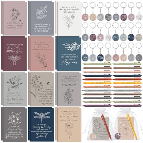 Mooliwe 72 Pcs/24 Set Positive Affirmation Gift Set Gratitude Notebooks with Pens Acrylic Keychains Small Bags Motivationa...