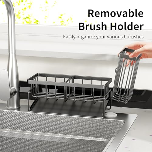 MODRACKLY Sponge Holder & Sink Caddy Organizer - Rustproof Kitchen Sink Organizer with High Brush Holder - Kitchen Essenti...