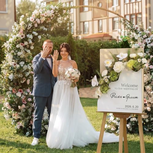 RattanView Wooden Wedding Welcome Sign with Flower Box 24 x 18 Inches Custom Name & Date Welcome to Our Wedding Outdoor Si...