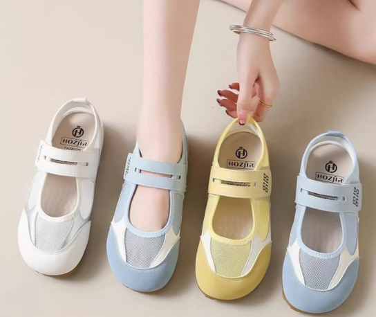 2026 New Summer Flat Academy Style Casual Shoes, Hook & Loop Korean Low Cut Outdoor Girls Flats