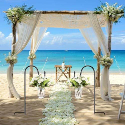 Thiccywoov 8 Sets Wedding Aisle Decoration Include 16 oz Rose Daisy Hanging Mason Jar 32 Shepherds Hooks Rustic Mason Jar ...