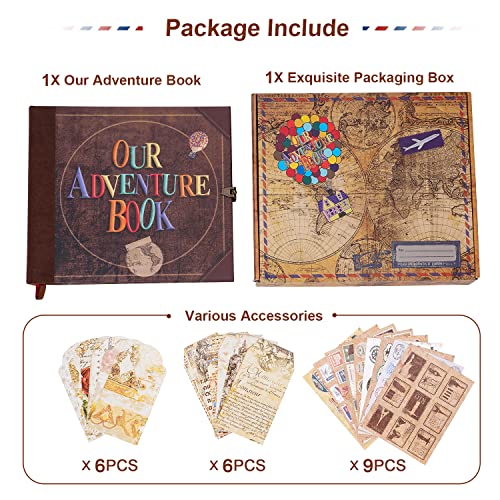 JIMBON Our Adventure Book Scrapbook Photo Album Retro Style Embossed Letter Cover Travel Diary Journal Scrap Book Kit For ...
