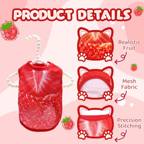 Vavious Dog Vest Cooling Shirts for Dogs Light Weight Mesh Cat Outfits 3D Strawberry Pattern Pet Tank Top Small Dogs Summe...
