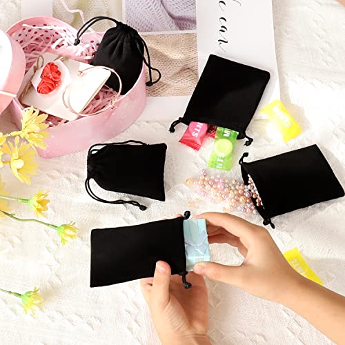 ENNIYU 20PCS Premium Velvet Bags with Drawstring, Black Jewelry bags Pouches Candy Bags, 3x4 Advent Calendar Bags Mini Dic...