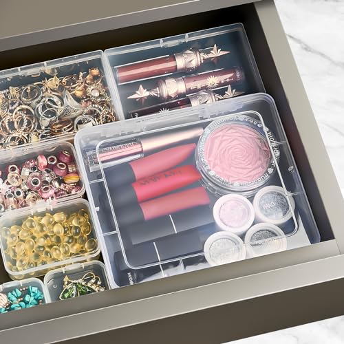 Jutieuo 7 Pack Mixed Sizes Rectangular Mini Plastic Containers Clear Plastic Storage Boxes with Hinged Lids Empty Beads Or...