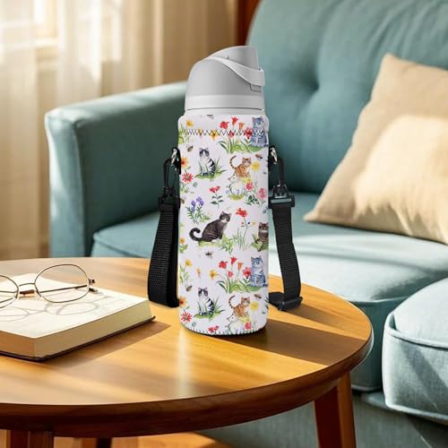AORTDES Neoprene Water Bottle Carrier Bag with Adjustable Shoulder Strap for Men Women Walking Hiking,Portable Insulated H...