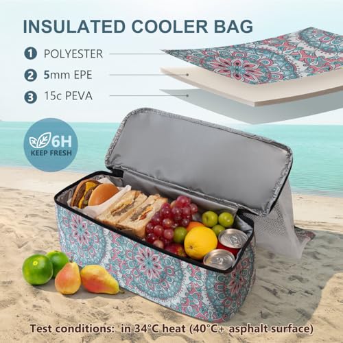 ASL Mesh Beach Bag with Cooler Compartment for Women, 2-in-1 Print Travel Tote 30L with Zipper and Pockets, Pool Picnic