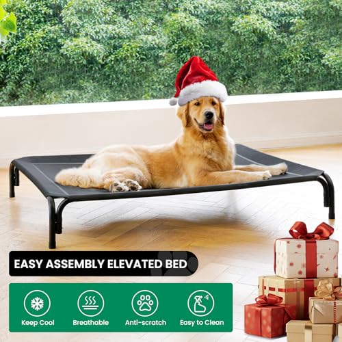 Elevated Dog Bed Raised Outdoor Dog Cot for Large Dogs, Installation Requires No Tools, Frame with Washable Cooling Breath...