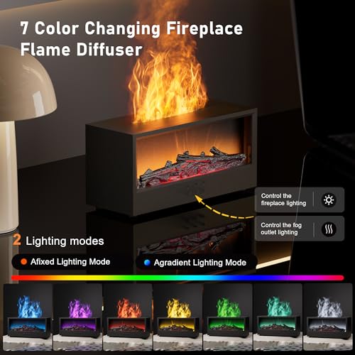 Fireplace Flame Air Diffuser Humidifier,7 Colors Aromatherapy Essential Oil Diffuser, Ultrasonic Aroma Humidifier with Rem...