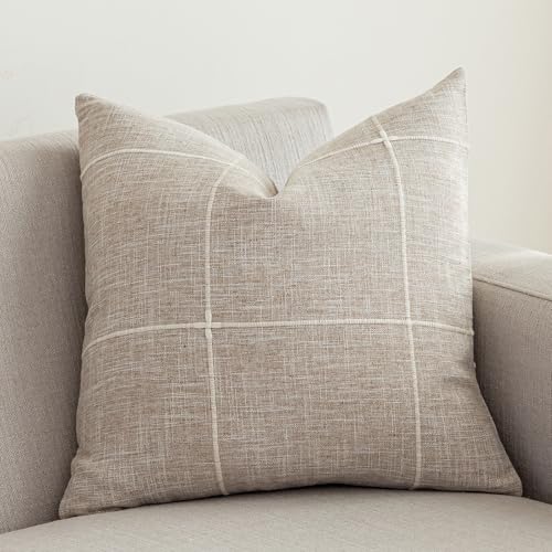 vctops Rustic Lattice Cotton Linen Decorative Throw Pillow Cover Embroidery Square Cushion Cover Pillowcase for Sofa Bedro...