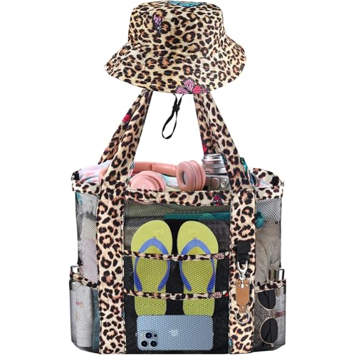 Savvy Harbor Mesh Beach Tote Bag with Sun Hat for Women, Foldable Multi-Purpose Large Tote Bag