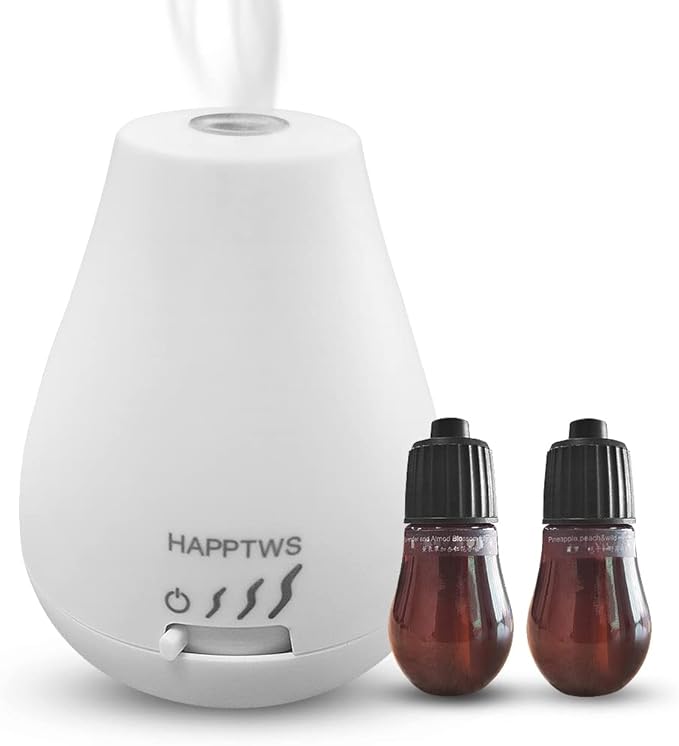 HAPPTWS Essential Oil Diffuser - Waterless Diffuser 3 Timer Settings Battery Powered for Bedroom Yoga Room Toilet Pet Room...
