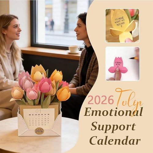 2026 Tulip Emotional Support Calendar, Blooming Paper Flower Calendar, DIY Handmade Paper Flower Envelope Basket Calendar...