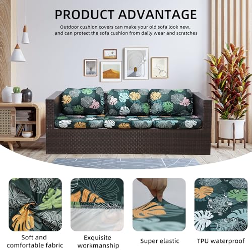 SUKAIKEQA Outdoor Cushion Covers Set,8PCS Patio Furniture Couch Seat Slipcovers, Replacement for Sofa Sectional Chair(Cove...