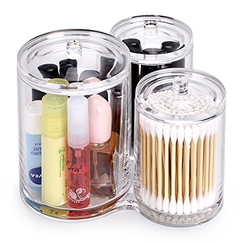 Hipiwe Clear Acrylic Cotton Swab Holder Preminm Quality Round Container Cotton Pad Q-tip Organize Case for Make Up Brush C...